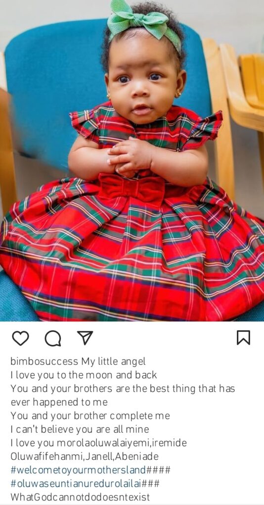 Bimbo Success instagram feed on daughter's photo