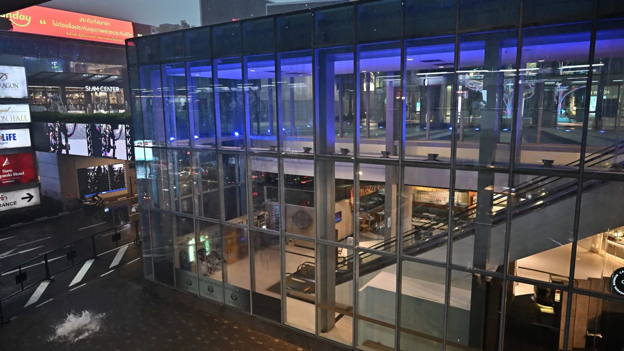 Siam Paragon shopping mall is seen empty, after people were evacuated from the scene of the shooting.