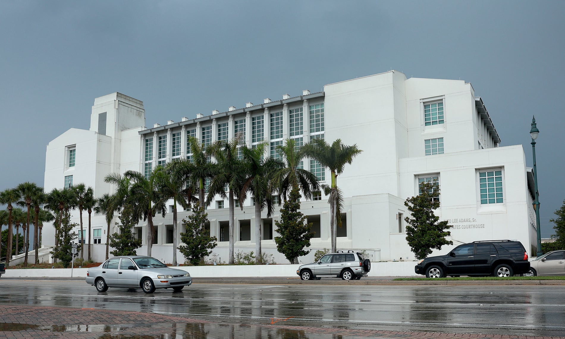 The Alto Lee Adams Sr courthouse, where Donald Trump's trial will begin on 14 August in Fort Pierce, Florida. Photograph: Joe Raedle/Getty Images