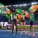 Christopher O'Donnell, Rhasidat Adeleke, Thomas Barr And Sharlene Mawdsley celebrate winning the 4x400m mixed relay gold on Friday
